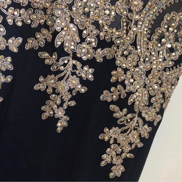 Black Gold Embellished Rhinestone Prom Engagement Gown - Picture 3 of 5